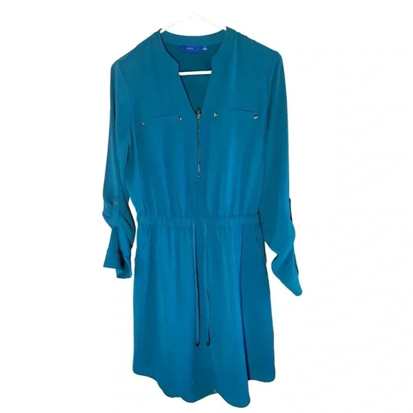 Apt 9 Teal Dress Size S Lightweight Mid Length Work Casual Drawstring Zip - Picture 1 of 4